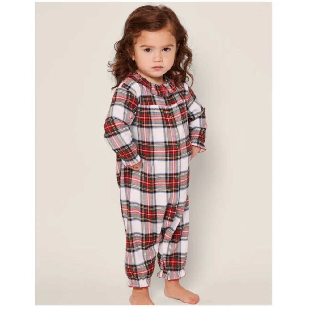 Petite Plume Baby's Brushed Twill Madeline Romper in Balmoral Tartan 6 - 12 mo